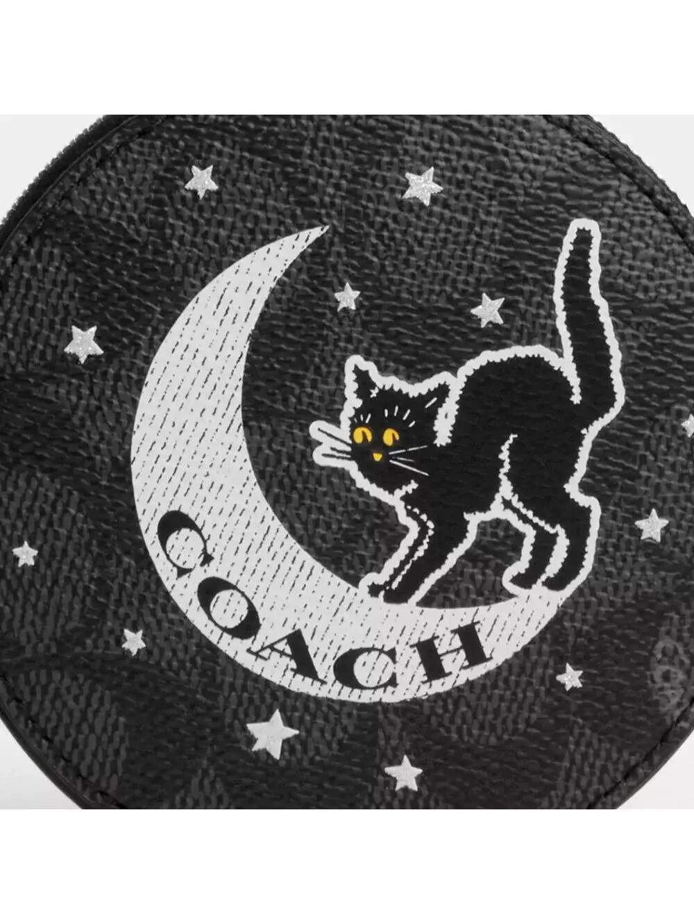 Coach Coin Case In Signature Canvas Moon Cat Halloween Graphic NWT